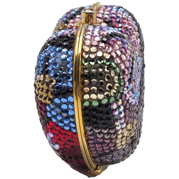 Judith Leiber Heart Crystal Pill Box Multicolor Pave Gold Tone Signed 2 inches - Picture 8 of 16